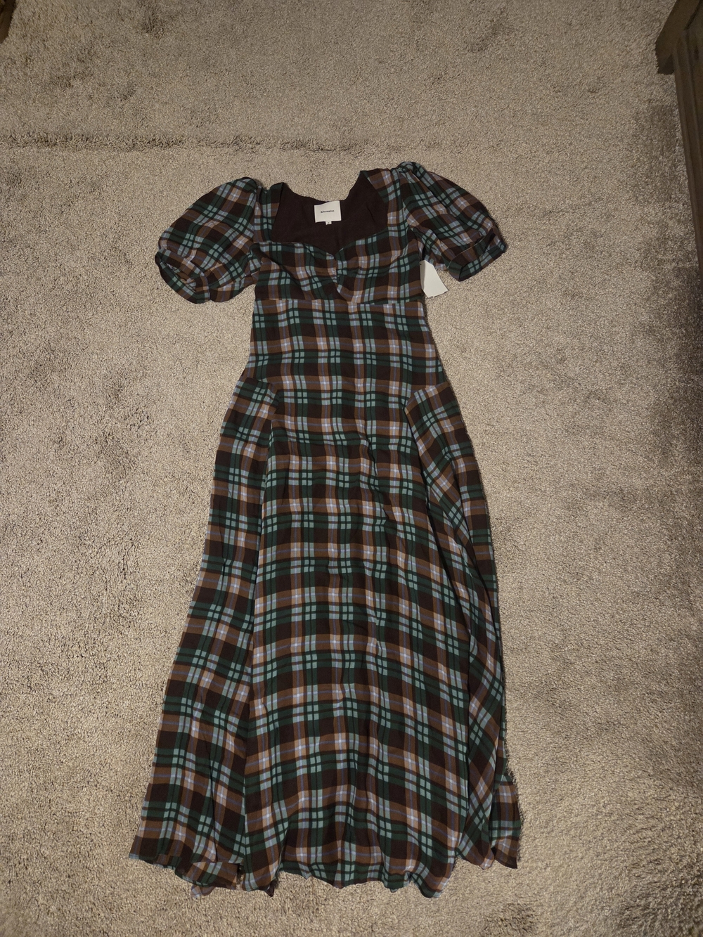 Reformation Talleen Plaid Midi Dress in Brown and Green
